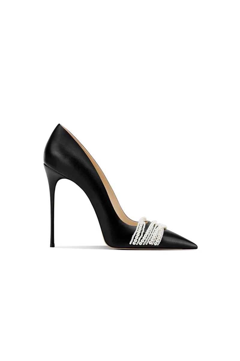 Leather Upper Pearl Mid Heel Pumps