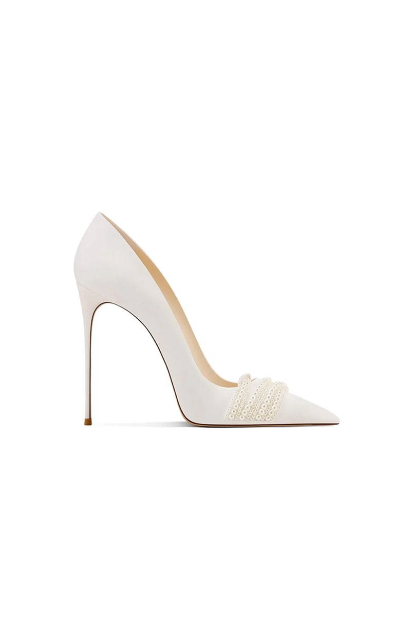 Leather Upper Pearl Mid Heel Pumps