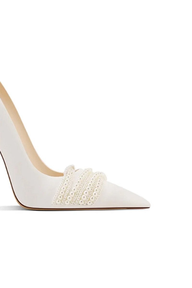 Leather Upper Pearl Mid Heel Pumps