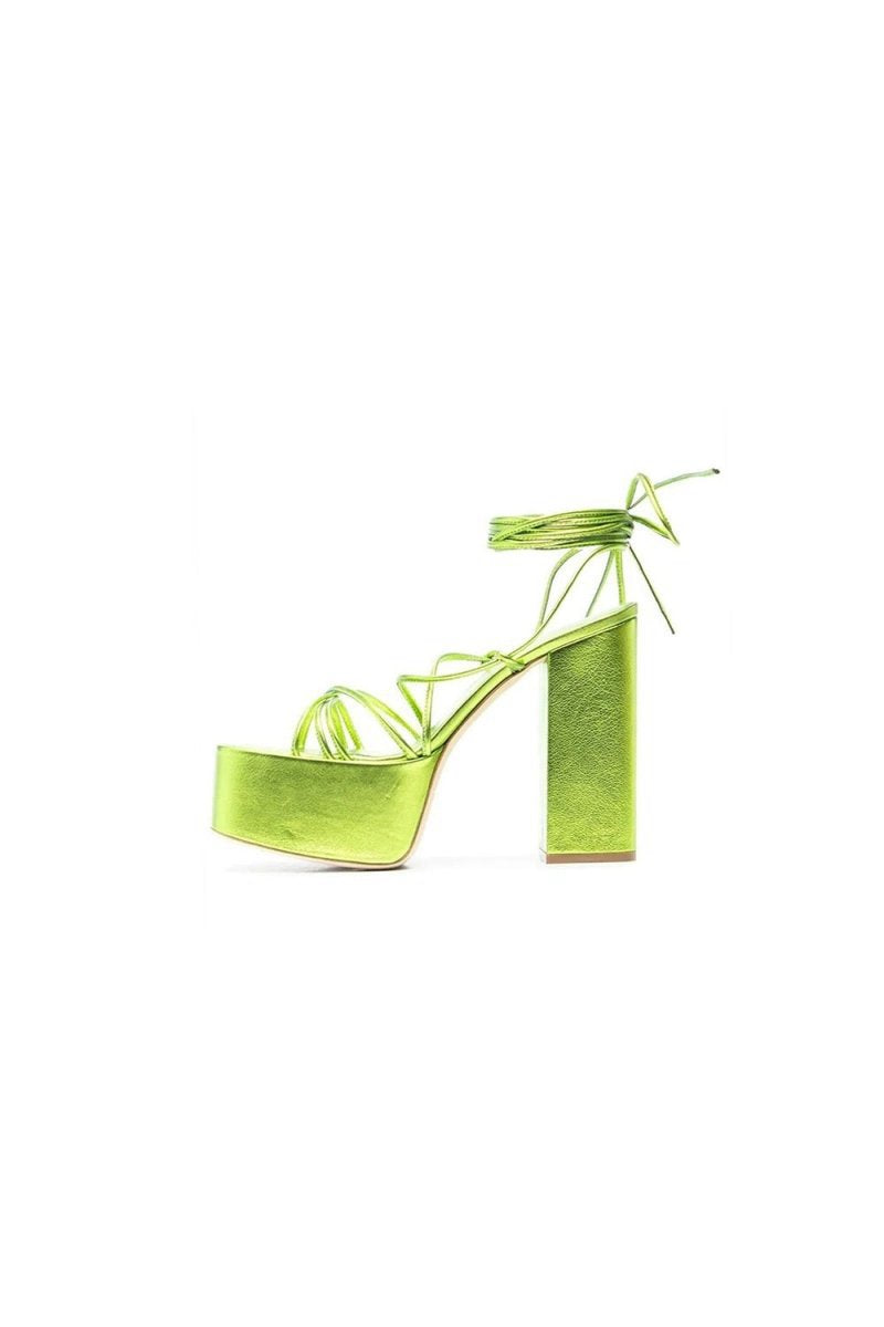 Lace Up Leather High Heel Platform Sandals