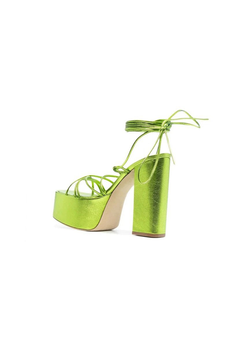 Lace Up Leather High Heel Platform Sandals