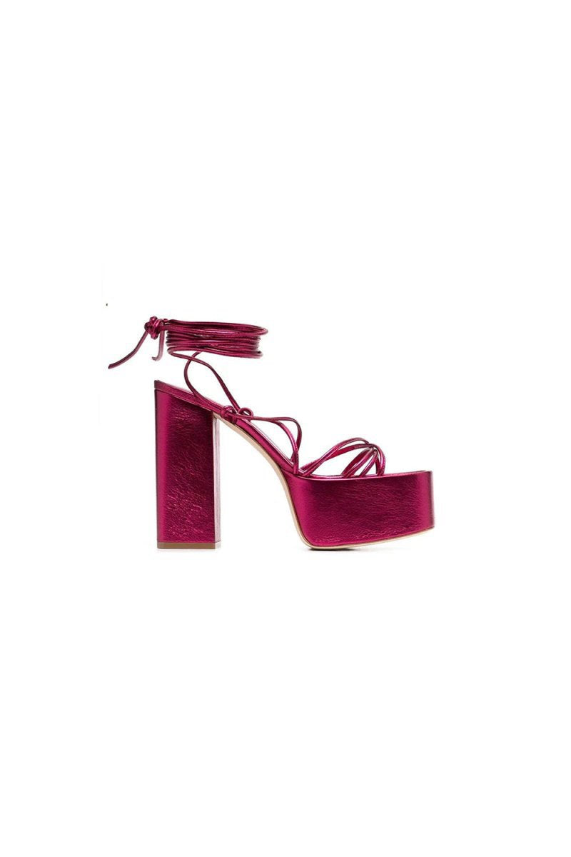 Lace Up Leather High Heel Platform Sandals