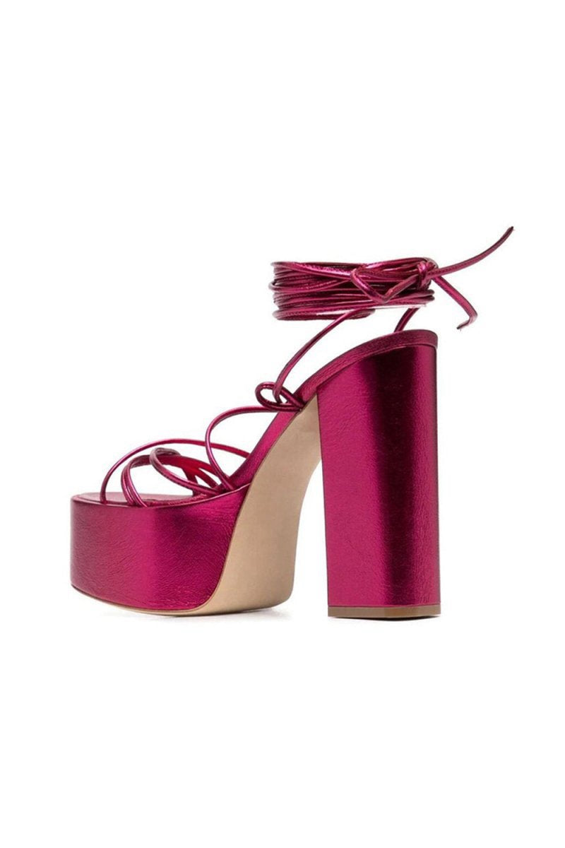 Lace Up Leather High Heel Platform Sandals