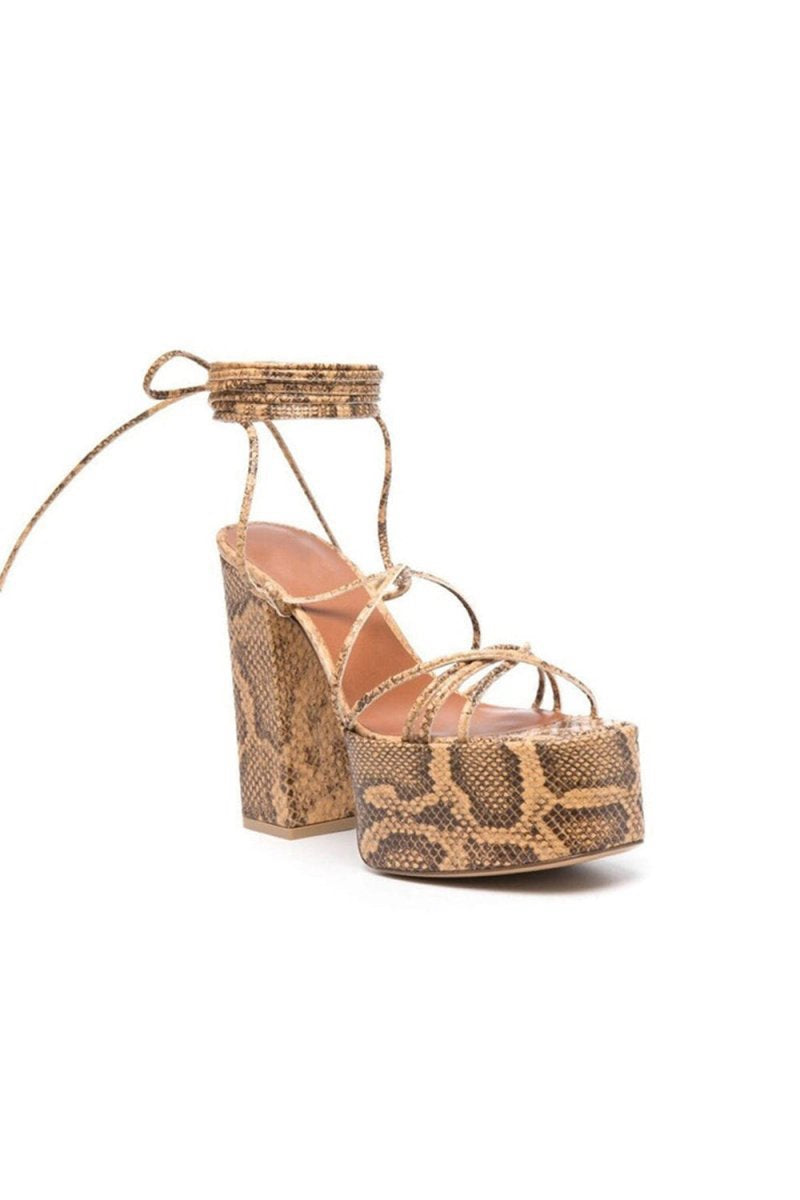 Lace Up Leather High Heel Platform Sandals