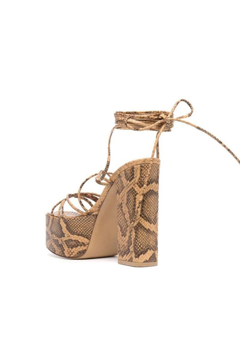 Lace Up Leather High Heel Platform Sandals