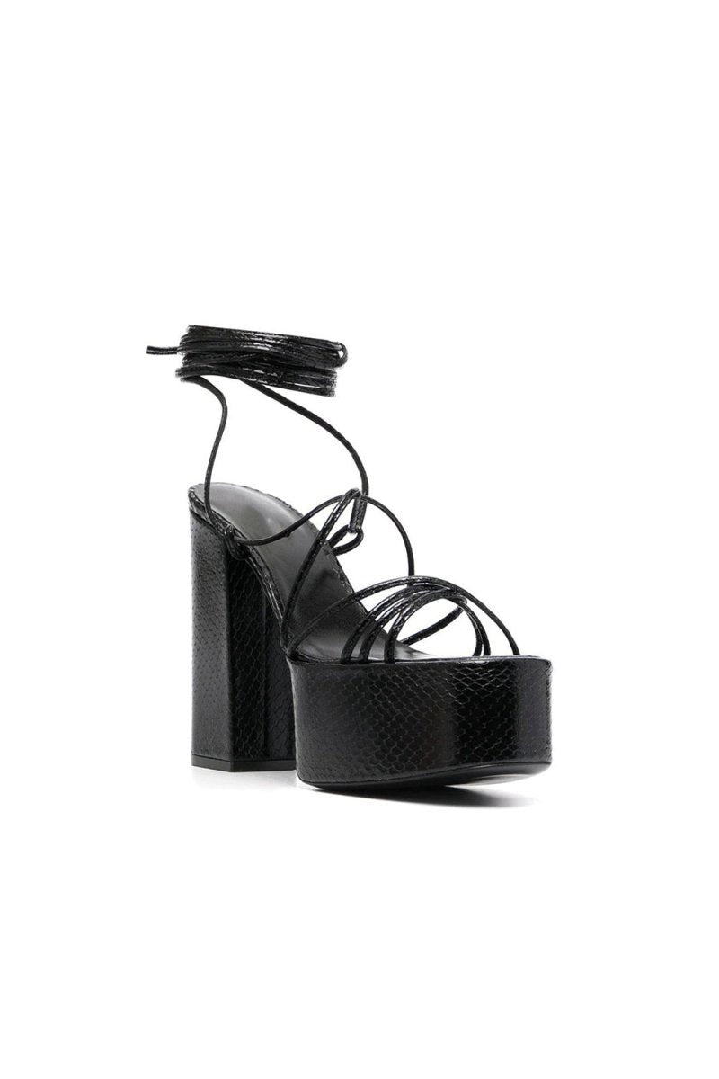 Lace Up Leather High Heel Platform Sandals