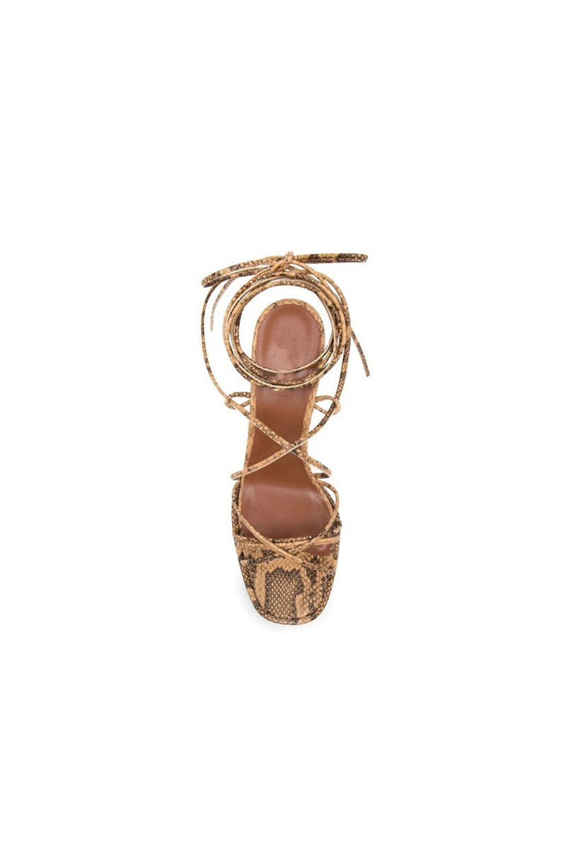 Lace Up Leather High Heel Platform Sandals