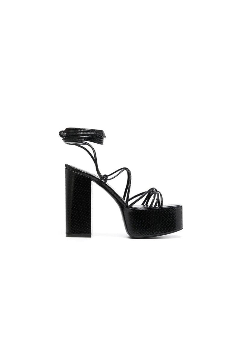 Lace Up Leather High Heel Platform Sandals