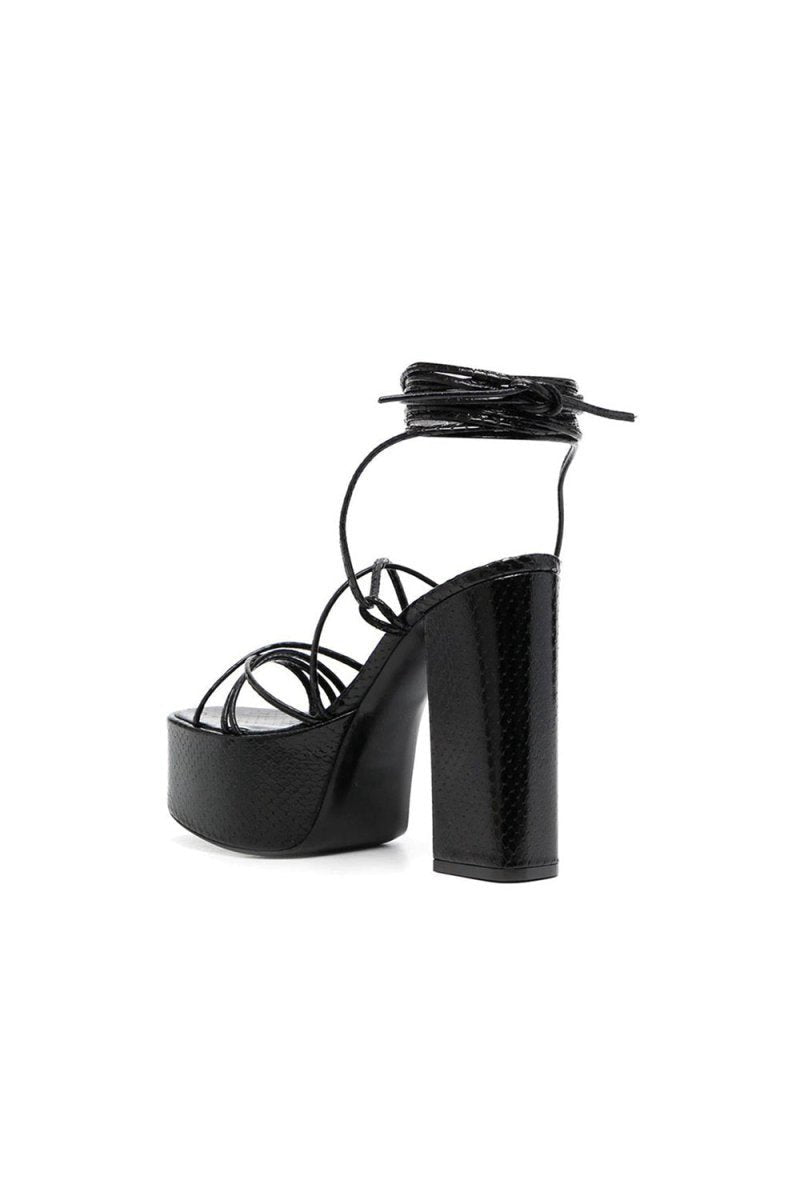 Lace Up Leather High Heel Platform Sandals