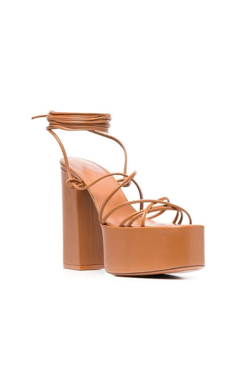 Lace Up Leather High Heel Platform Sandals