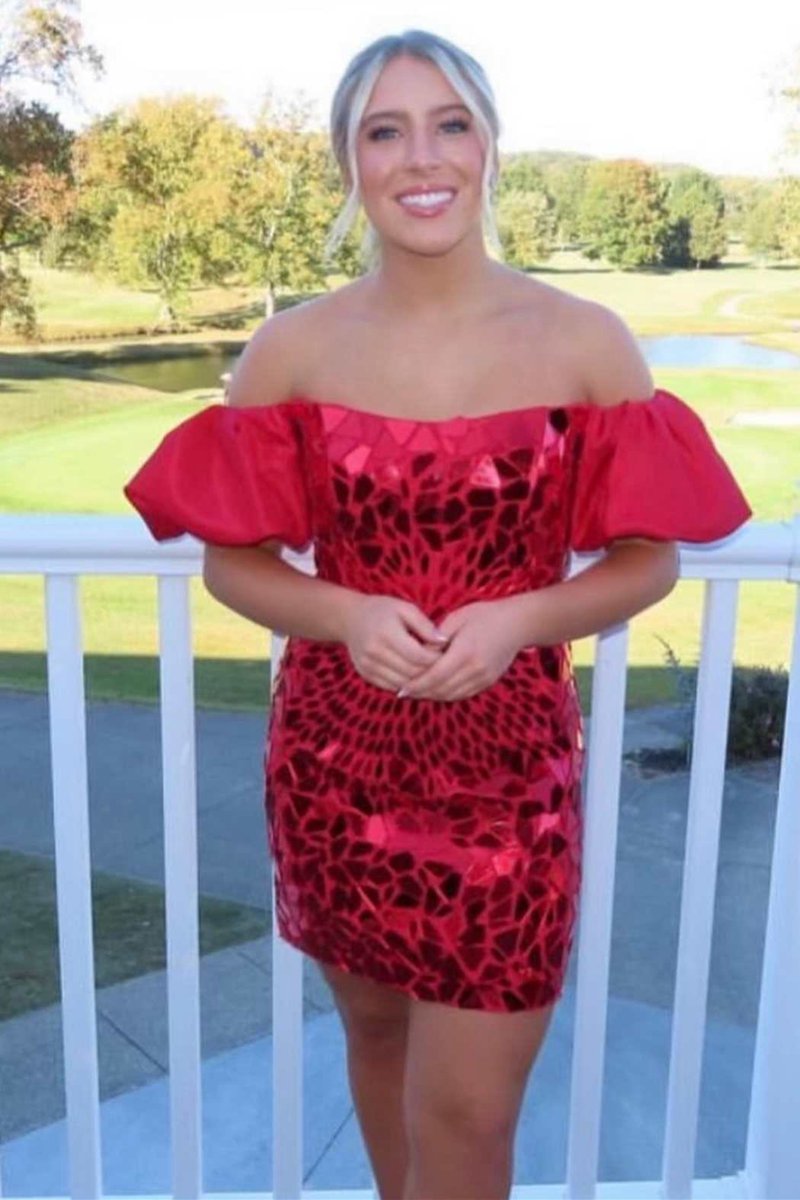 Cut Glass Mirror Off-the-Shoulder Short Party Dresses