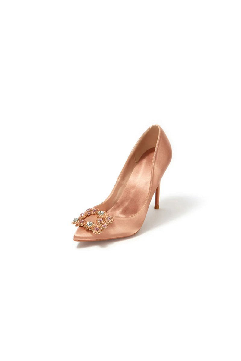 Wedding Satin Pointed Toe Rhinestones Buckle Stiletto Heel Pumps