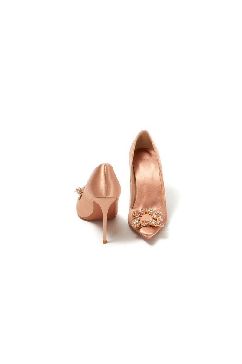 Wedding Satin Pointed Toe Rhinestones Buckle Stiletto Heel Pumps