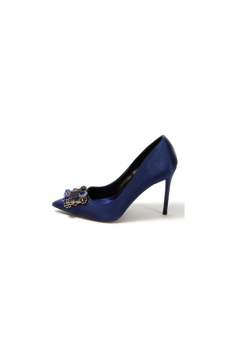 Wedding Satin Pointed Toe Rhinestones Buckle Stiletto Heel Pumps