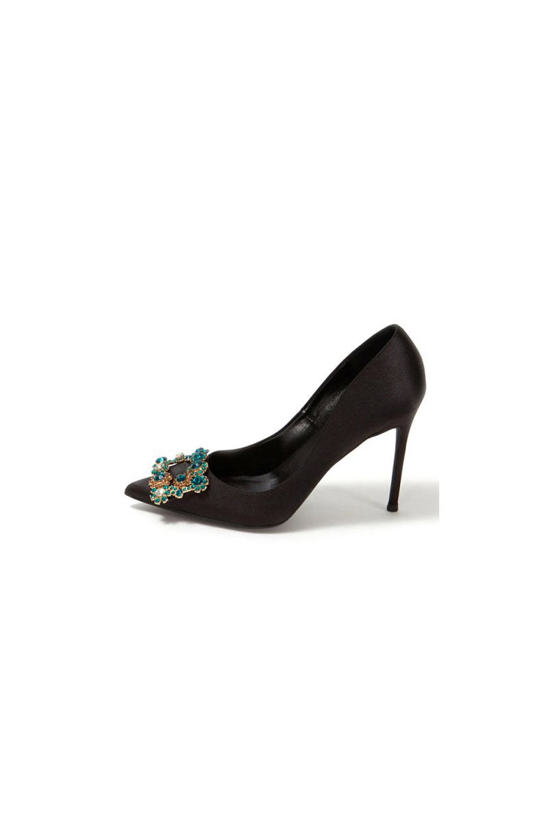 Wedding Satin Pointed Toe Rhinestones Buckle Stiletto Heel Pumps