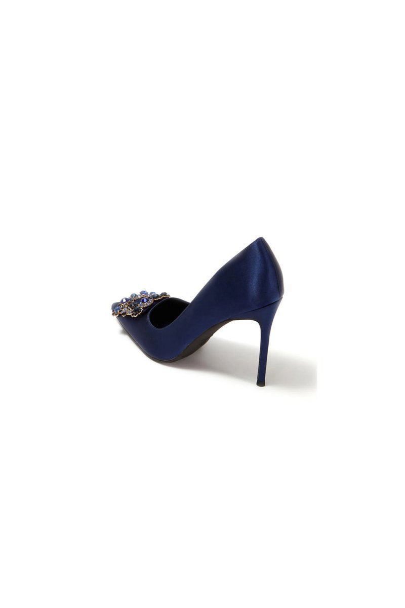 Wedding Satin Pointed Toe Rhinestones Buckle Stiletto Heel Pumps