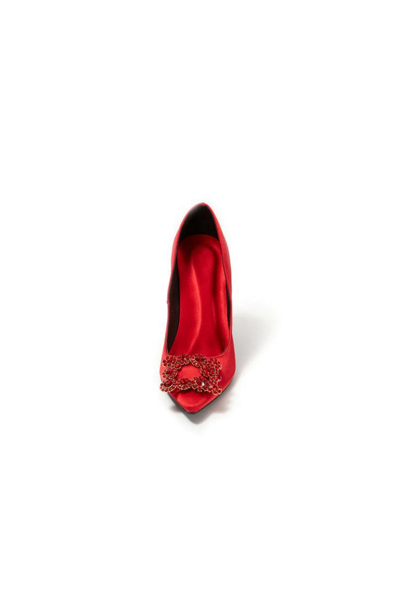 Wedding Satin Pointed Toe Rhinestones Buckle Stiletto Heel Pumps