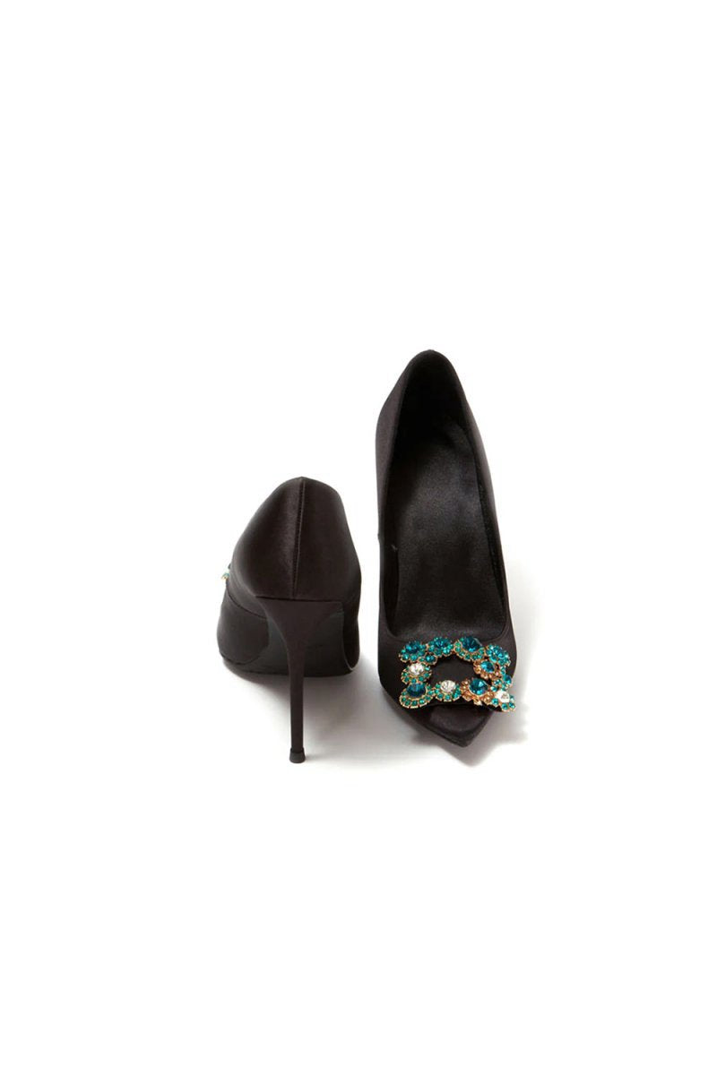 Wedding Satin Pointed Toe Rhinestones Buckle Stiletto Heel Pumps