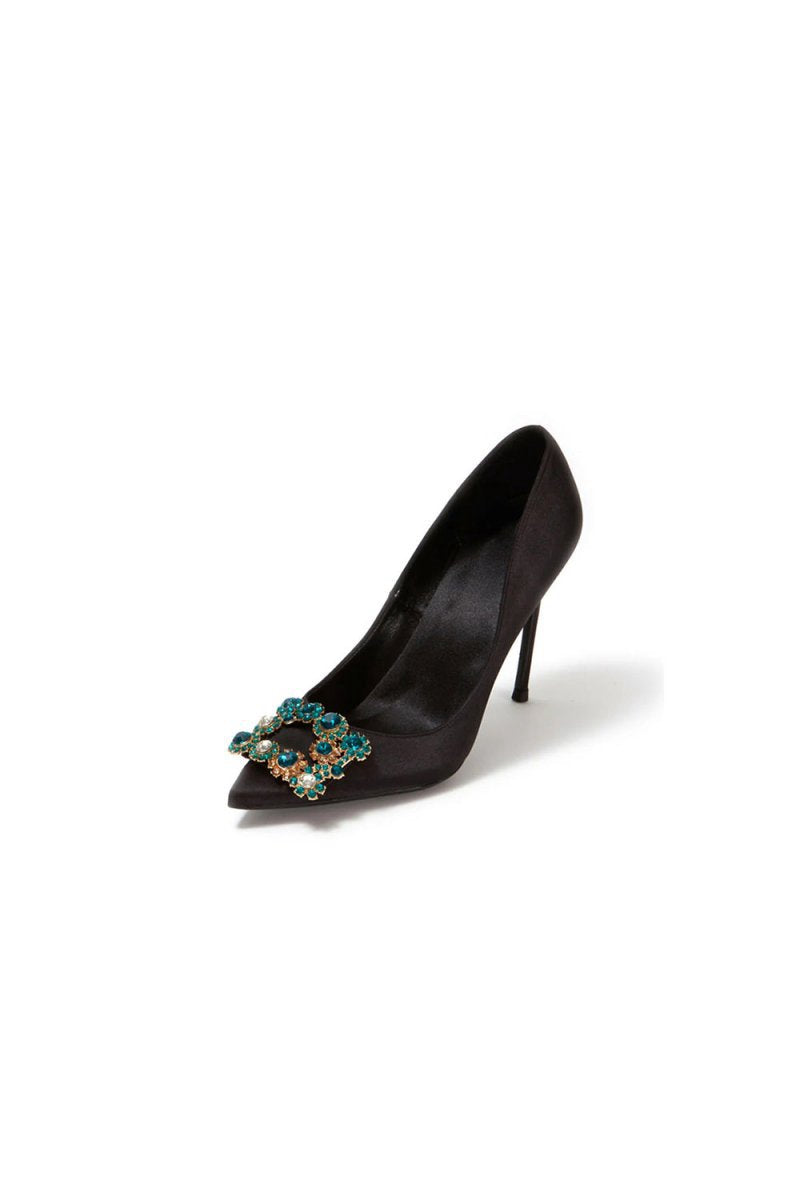 Wedding Satin Pointed Toe Rhinestones Buckle Stiletto Heel Pumps
