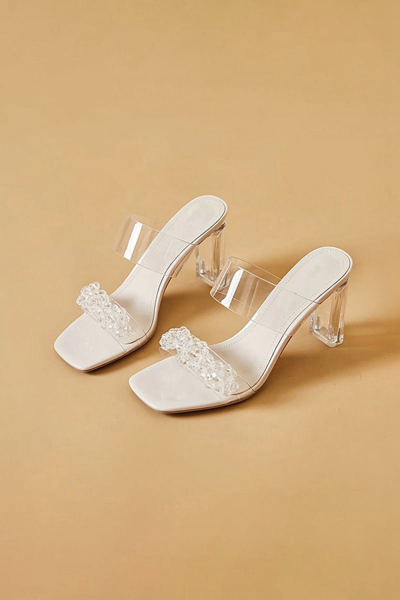 Outdoor Peep Toe Sandals Chunky Heel Fashion Shoes With Beaded