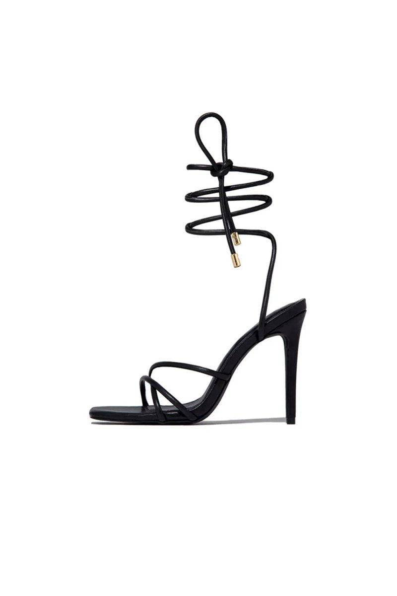 Squared Open Toe Strappy Silhouette Ankle Wrap Women Heeled Sandal