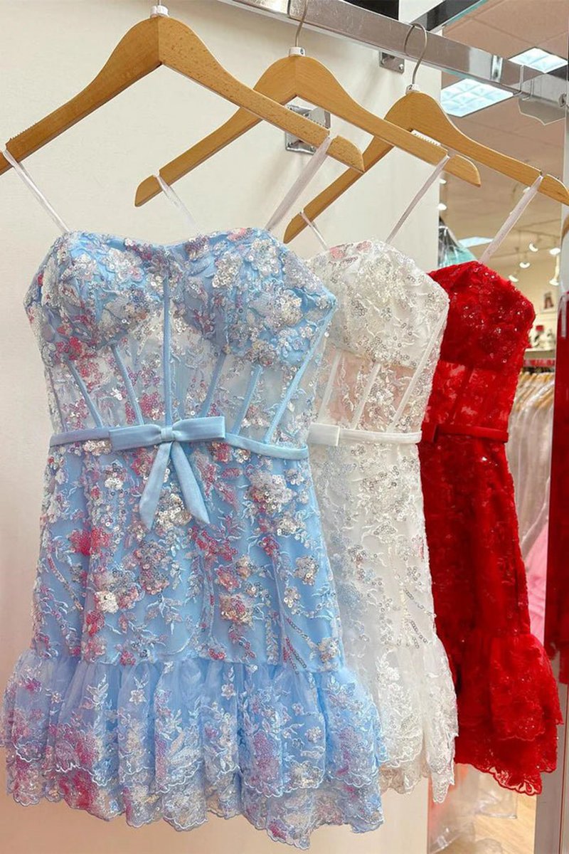 Short Sheath Strapless Corset Homecoming Dresses