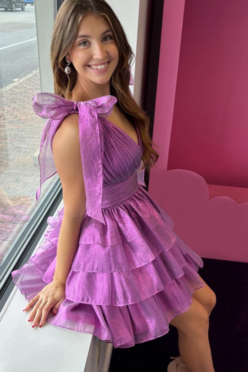Trendy A-line Tie Homecoming Dresses with Bow