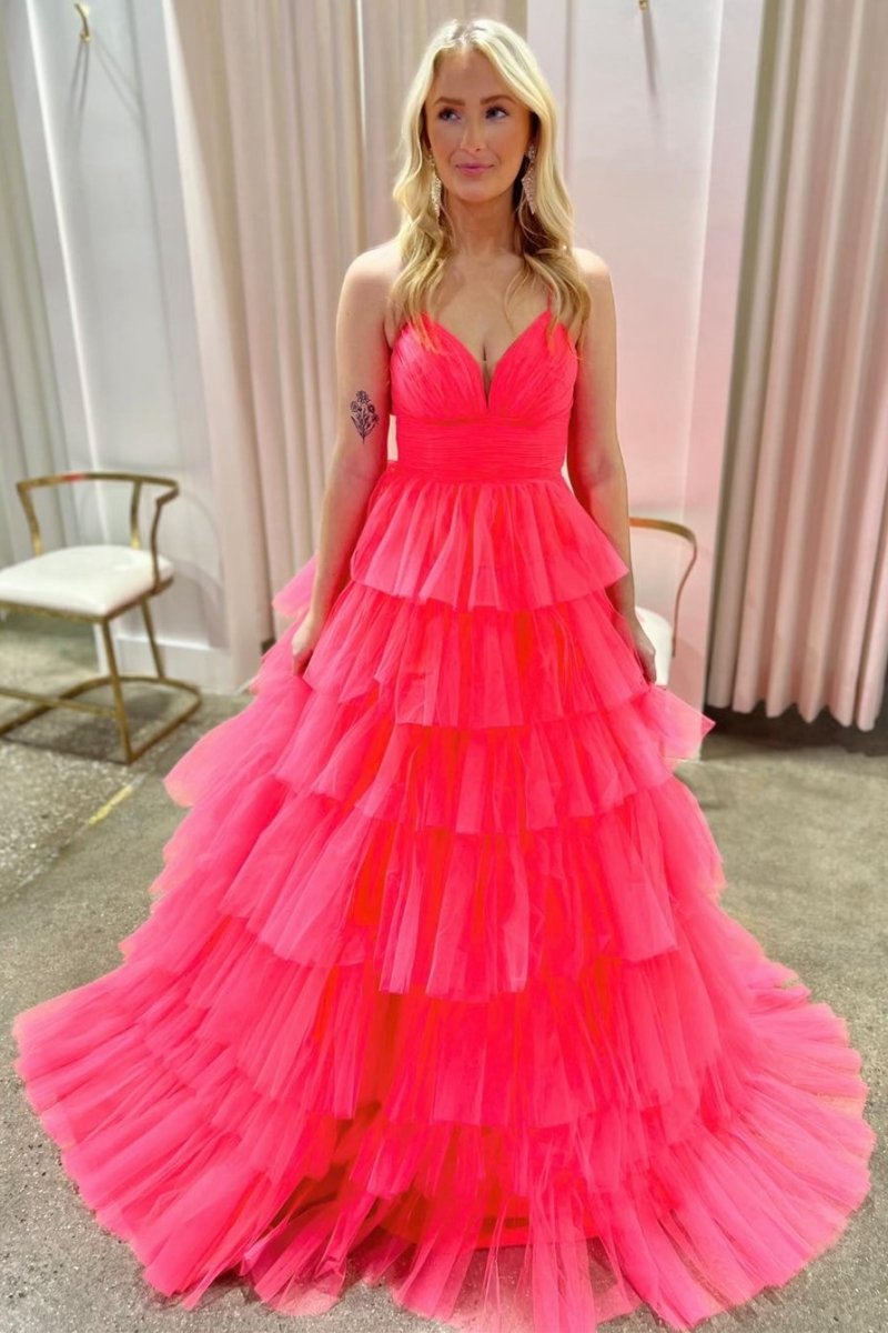 V-Neck Ruffle Tie Long Prom Gown