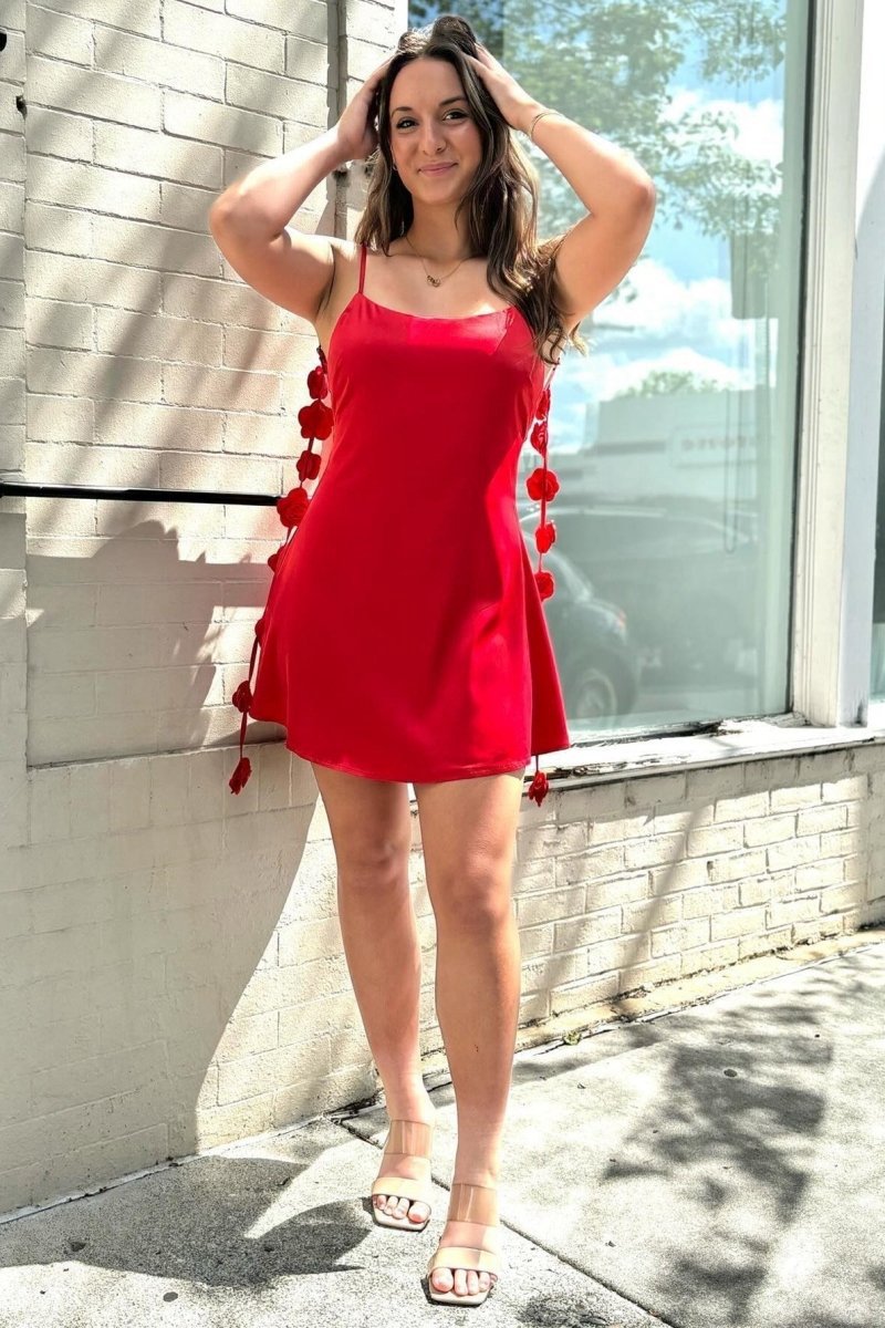 Backless Short Dresses with Rosette Embellished Straps