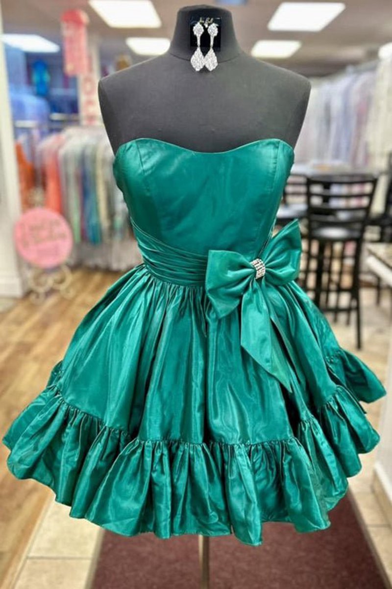 Strapless Ruffle Homecoming Dresses with Bow