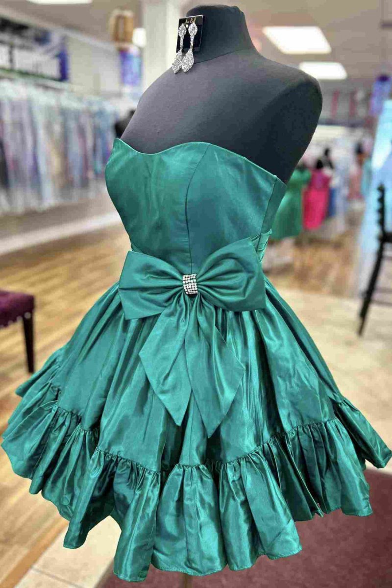 Strapless Ruffle Homecoming Dresses with Bow