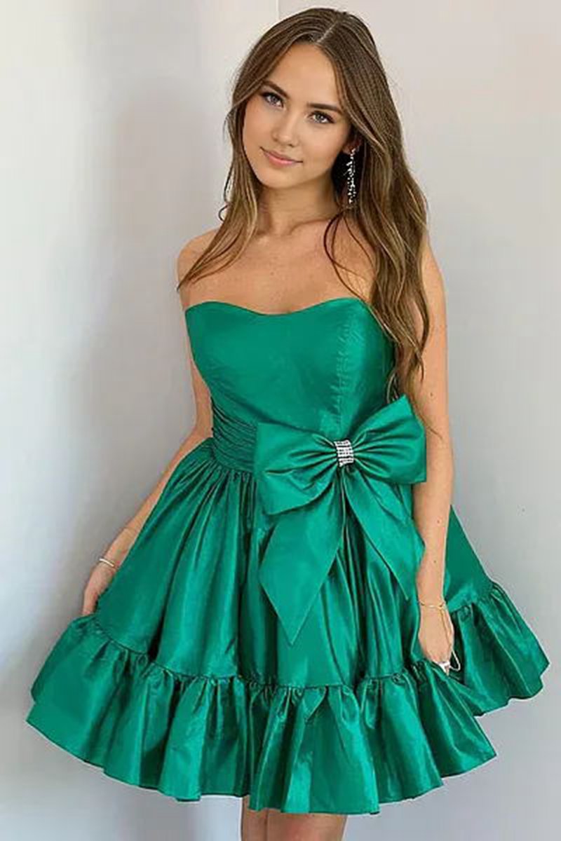 Strapless Ruffle Homecoming Dresses with Bow