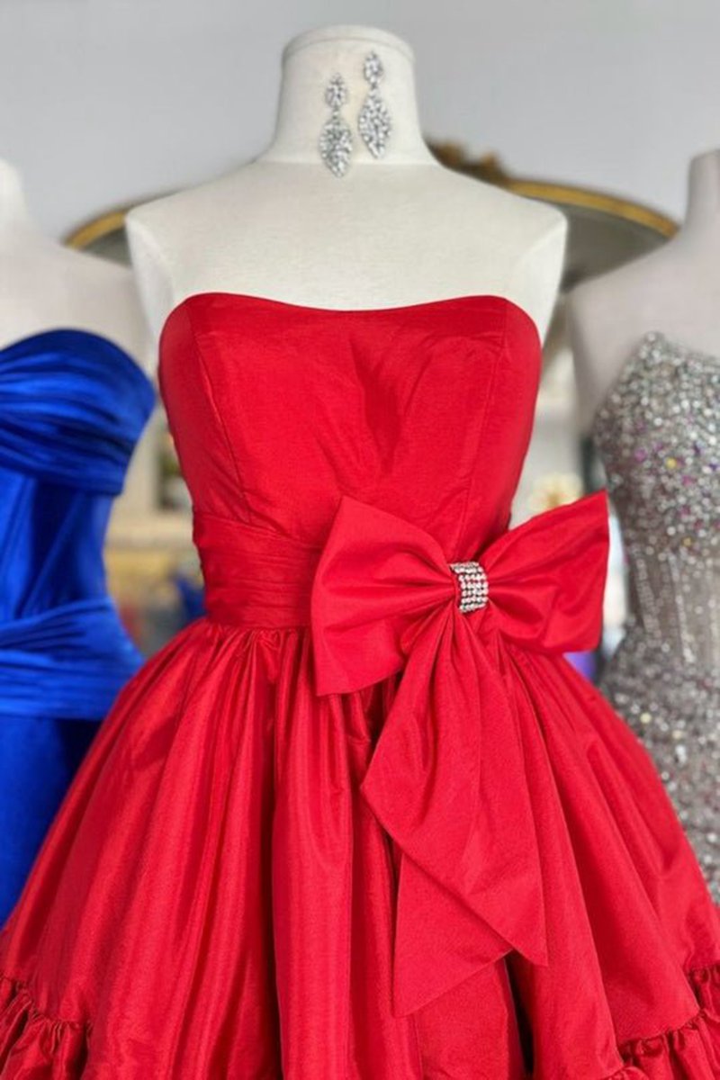 Strapless Ruffle Homecoming Dresses with Bow
