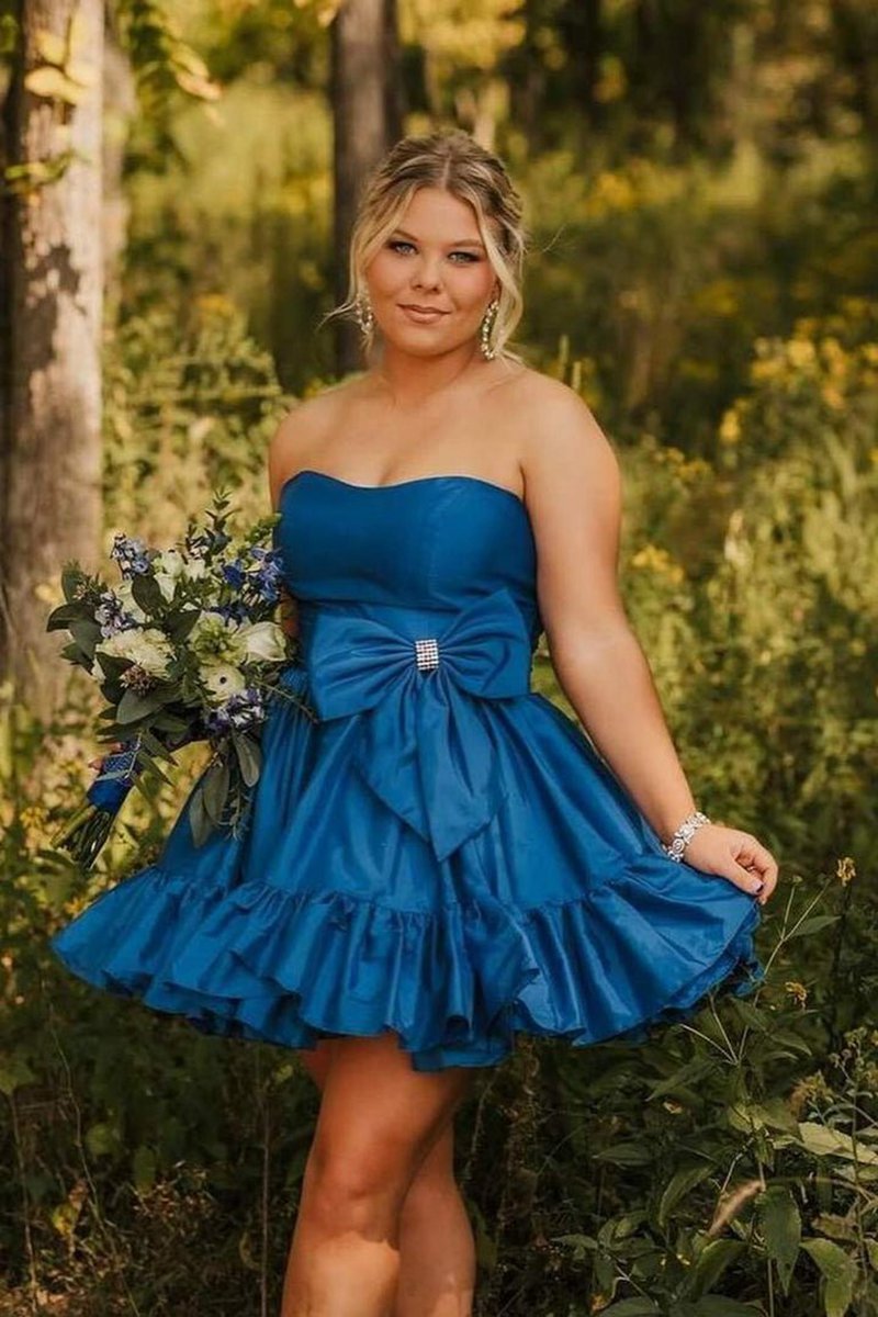 Strapless Ruffle Homecoming Dresses with Bow
