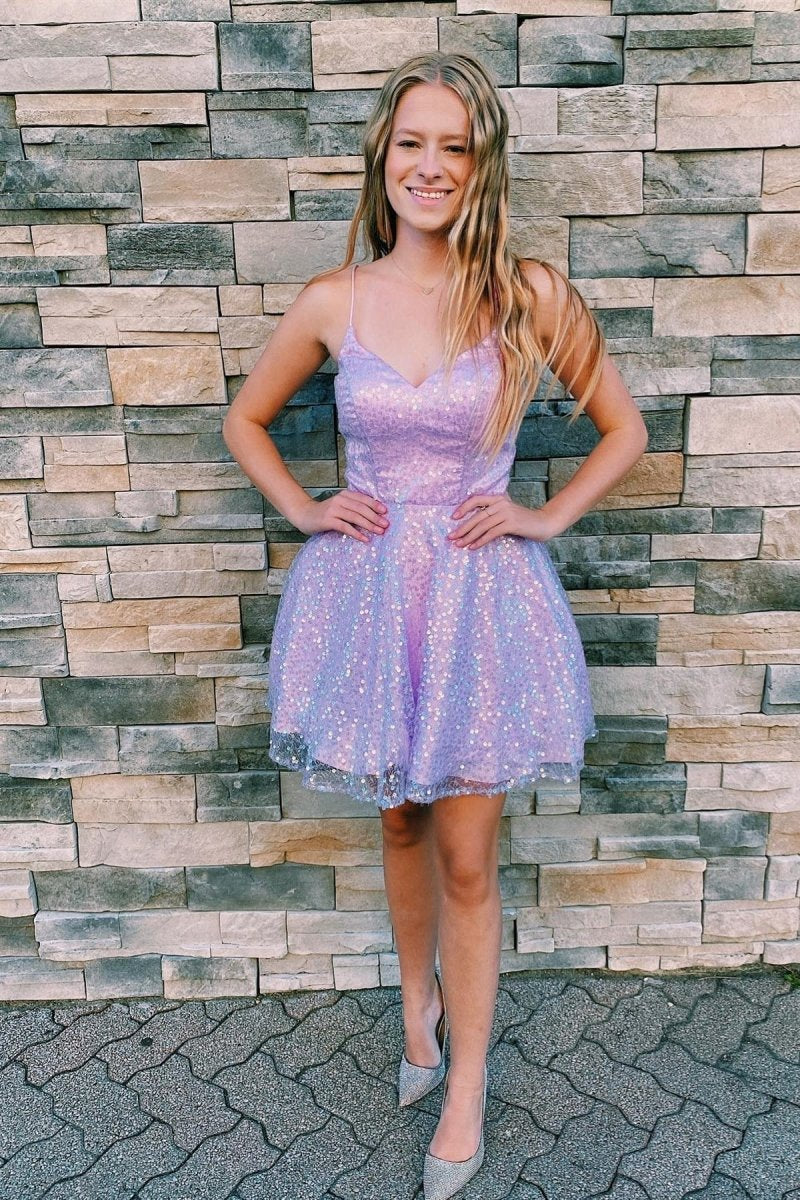 A-line Sequins Straps V Neck Homecoming Dresses