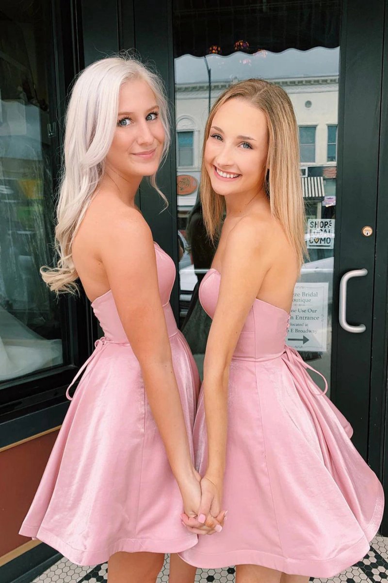 Simple A-line Strapless Short Homecoming Dresses