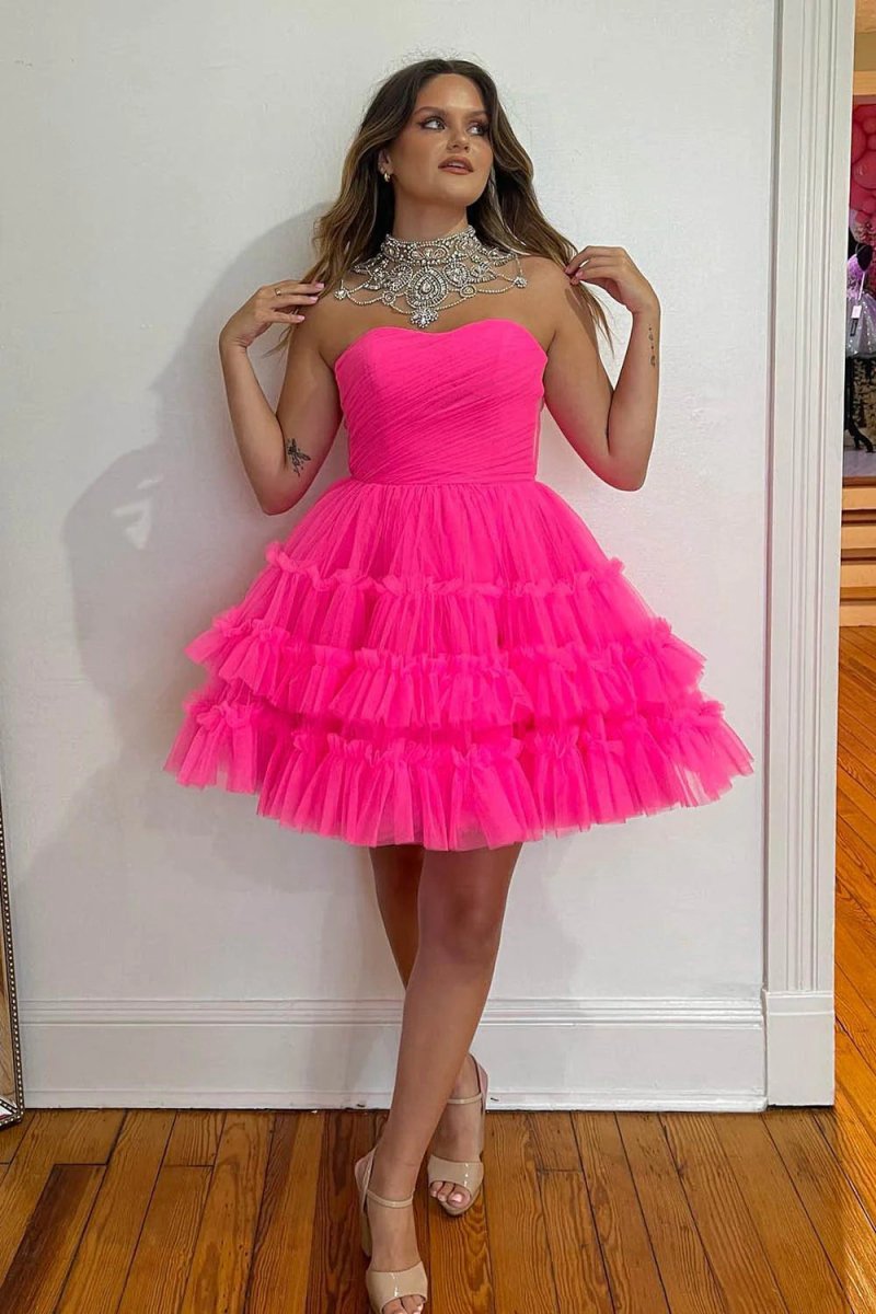 A-line Sweetheart Tulle Tie Corset Short Homecoming Dresses