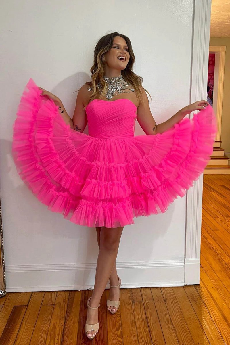 A-line Sweetheart Tulle Tie Corset Short Homecoming Dresses