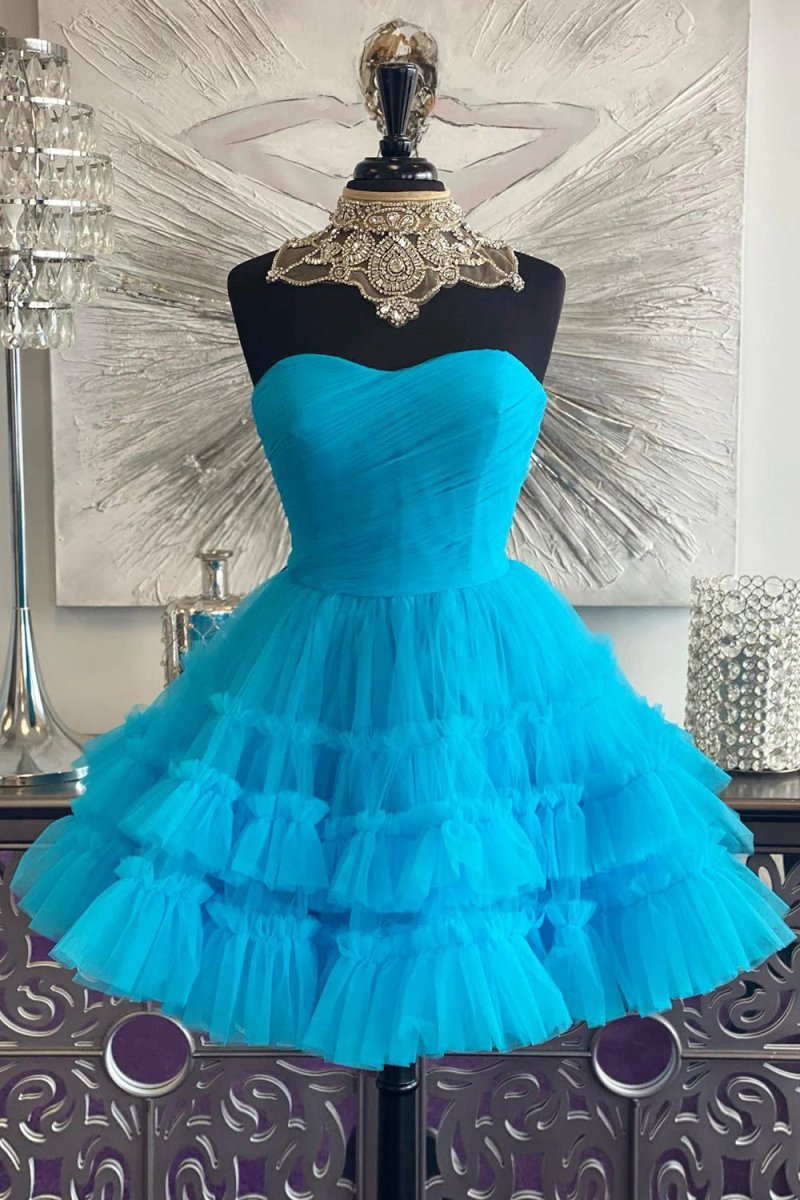 A-line Sweetheart Tulle Tie Corset Short Homecoming Dresses