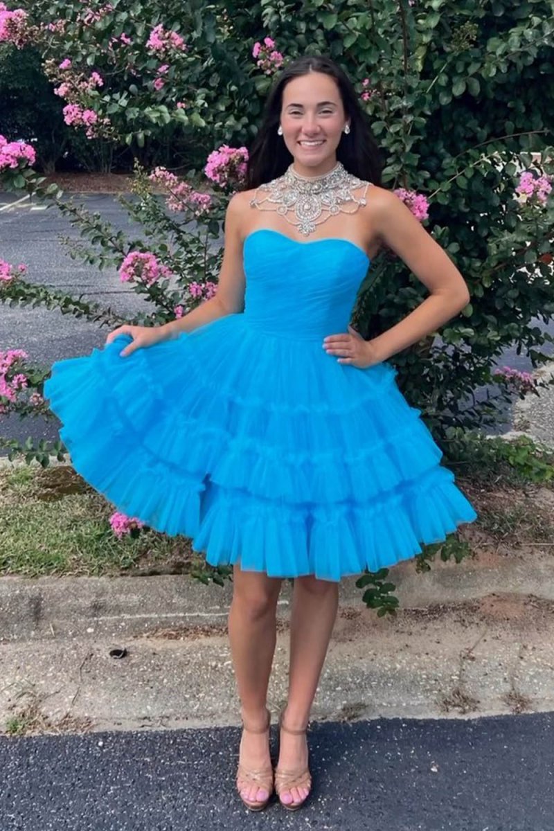 A-line Sweetheart Tulle Tie Corset Short Homecoming Dresses