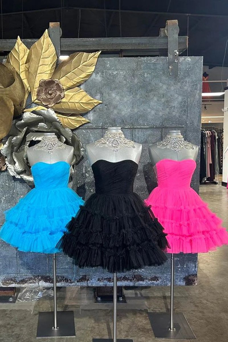 A-line Sweetheart Tulle Tie Corset Short Homecoming Dresses