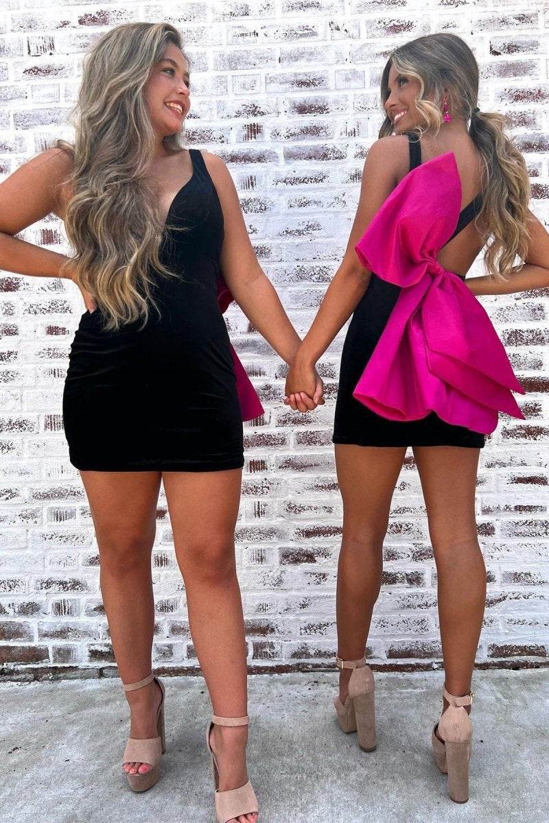 Plunge V Bow Back Bodycon Mini Party Dresses