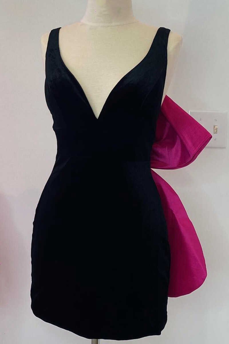 Plunge V Bow Back Bodycon Mini Party Dresses