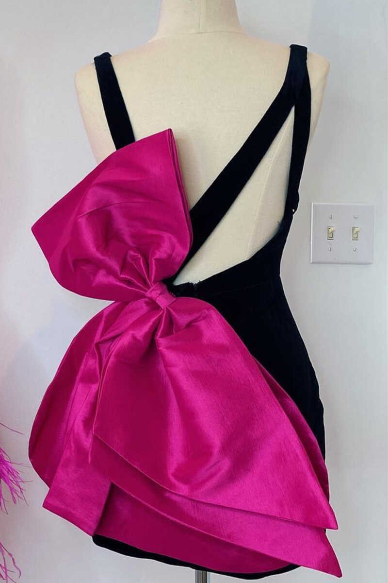 Plunge V Bow Back Bodycon Mini Party Dresses