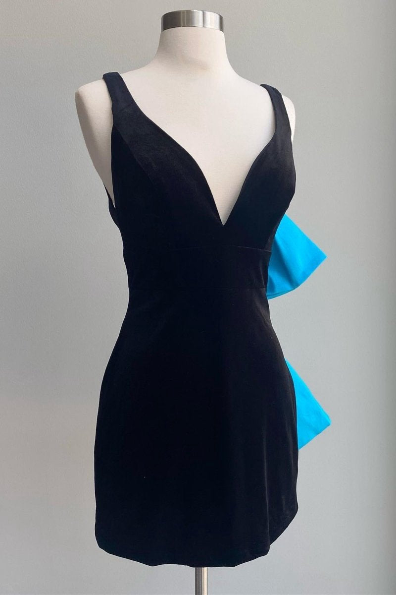 Plunge V Bow Back Bodycon Mini Party Dresses