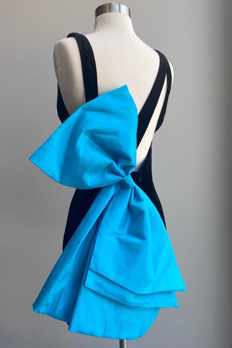 Plunge V Bow Back Bodycon Mini Party Dresses