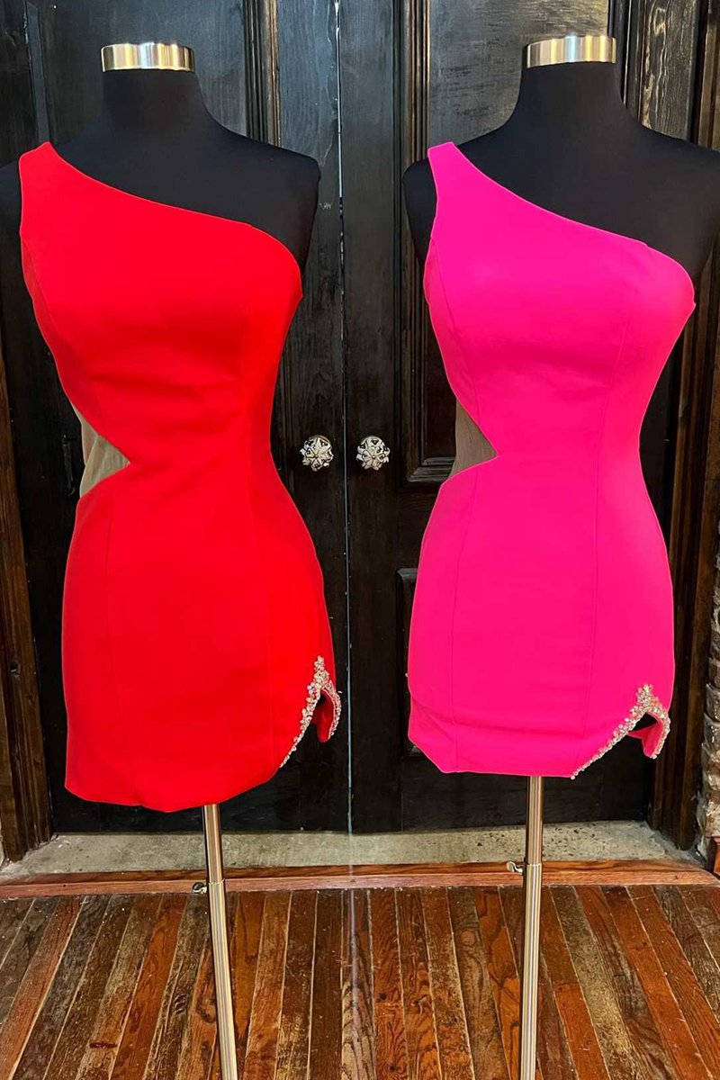 One-Shoulder Cutout Short Party Dresses with Slit