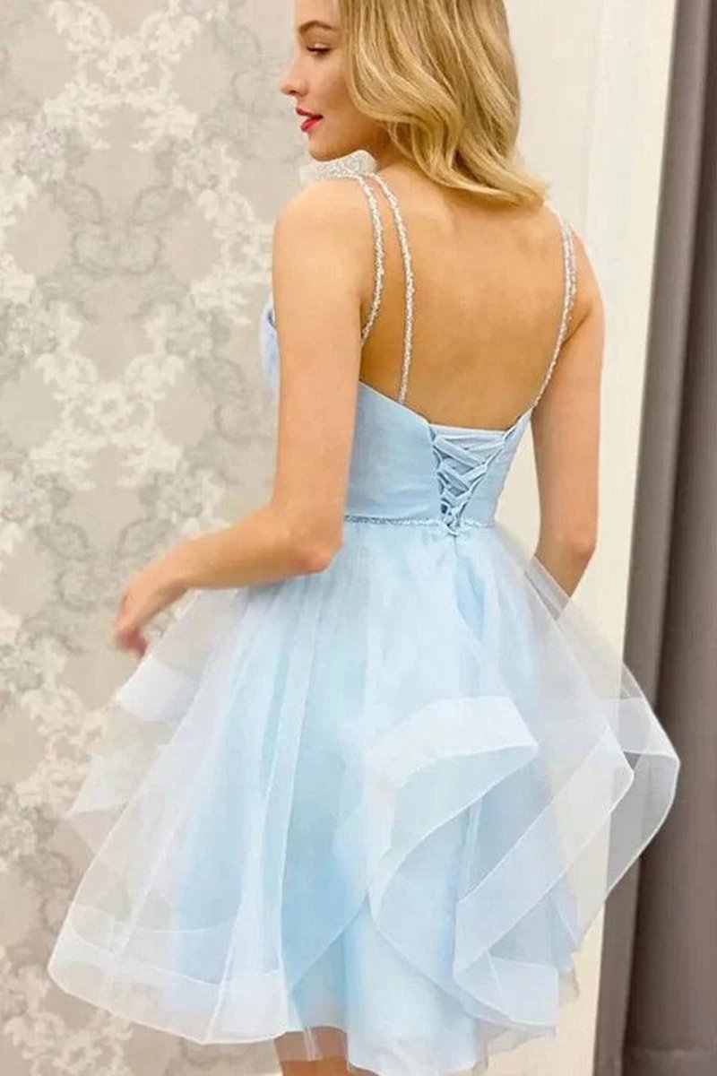 A-line V Neck Short Homecoming Dresses