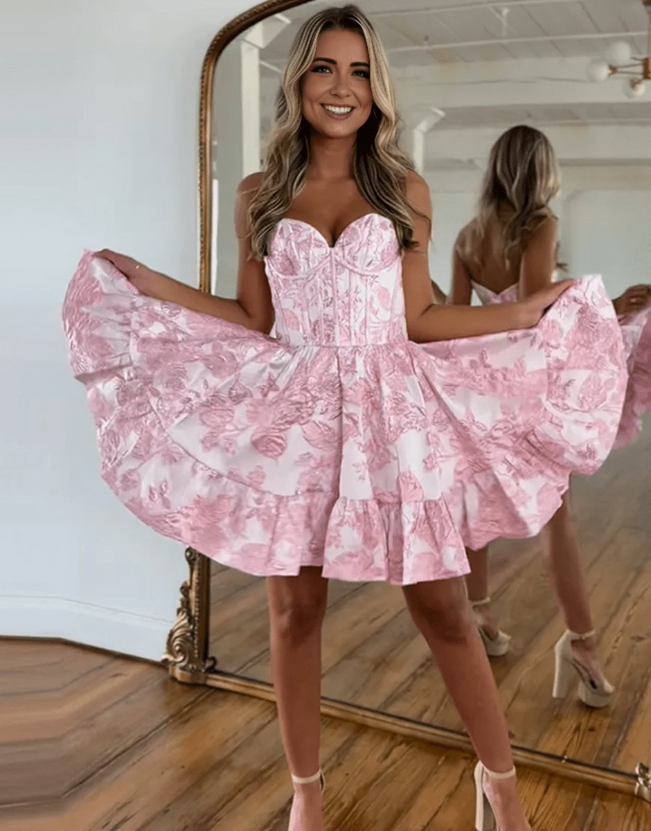 A-line Strapless Satin Short Homecoming Dresses with Pockets