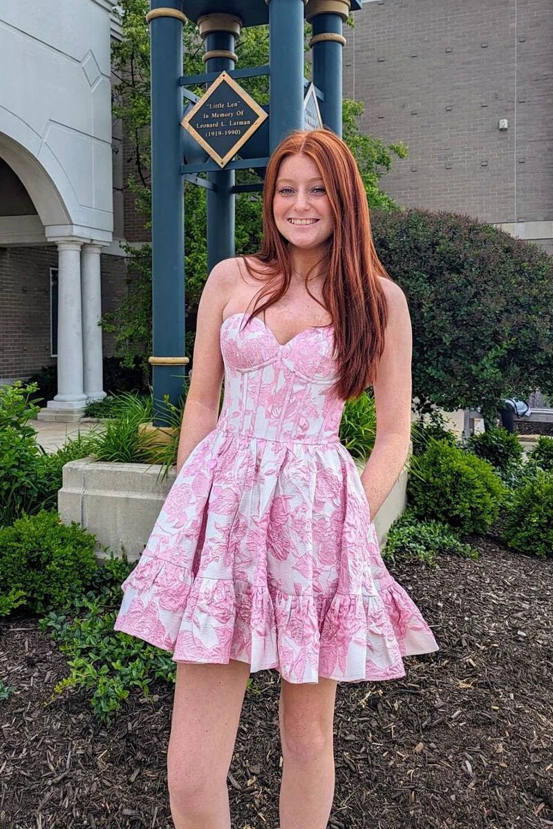 A-line Strapless Satin Short Homecoming Dresses with Pockets
